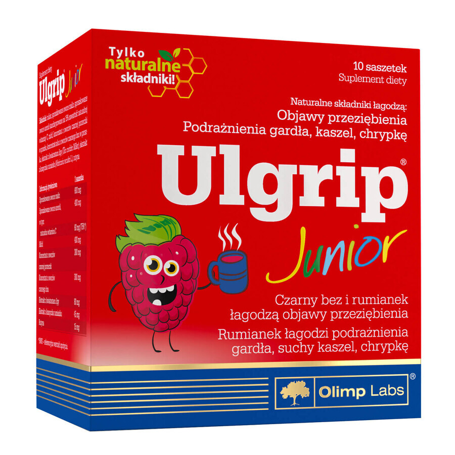 Olimp Ulgrip Junior, sabor frambuesa, 10 sobres