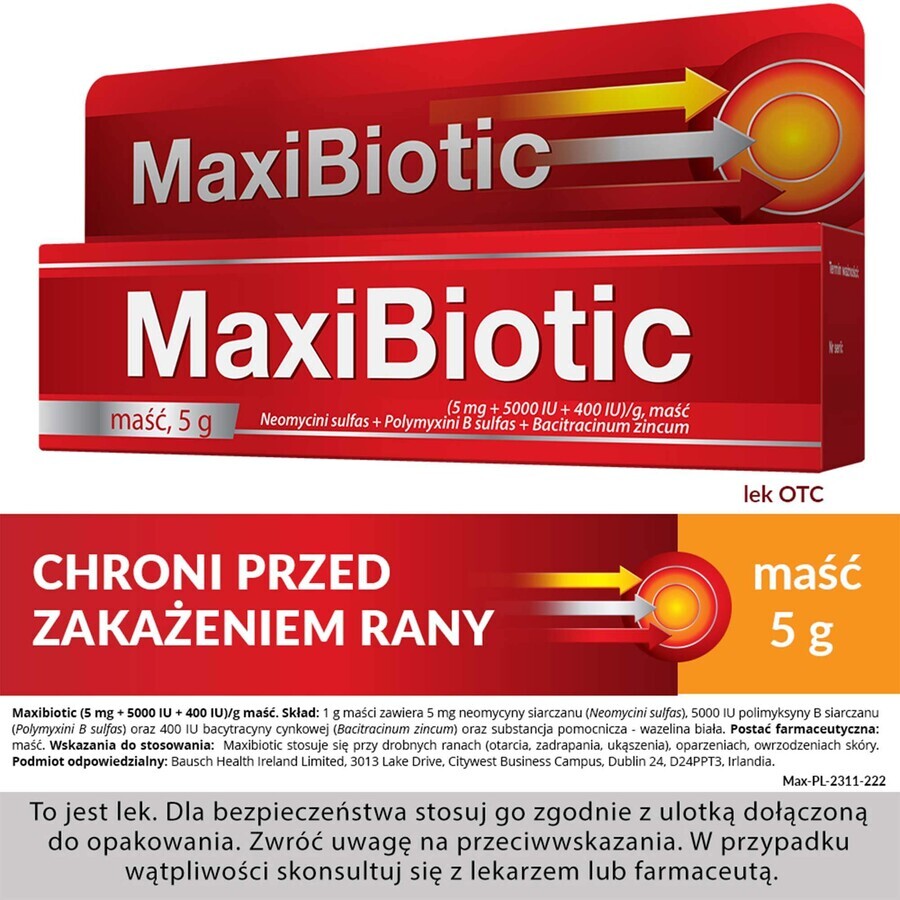 Maxibiotic (5 mg + 5000 UI + 400 UI)/g, pomada, 5 g