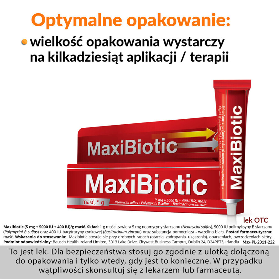 Maxibiotic (5 mg + 5000 UI + 400 UI)/g, pomada, 5 g