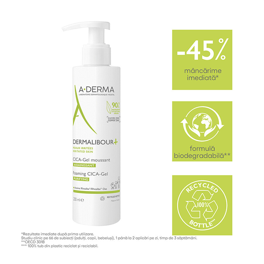 A-Derma Dermalibour Gel spumant anti-iritatii+Cica, 200 ml