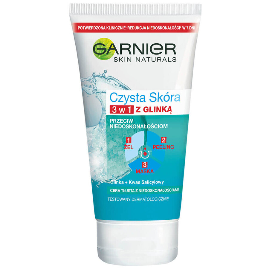 Garnier Clean Skin, gel de curățare + scrub + mască 3în1, 150ml