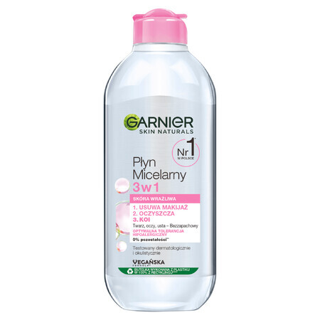 Garnier, fluido micelar 3 en 1, piel sensible, 400 ml