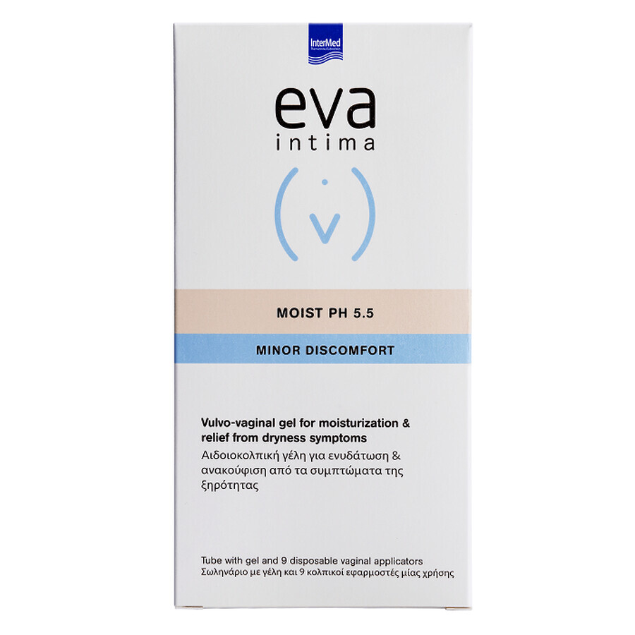 Vulvovaginalgel zur Befeuchtung und Linderung von Trockenheitssymptomen Eva Intima Moist pH 5,5, 9 Vaginalapplikatoren, Intermed