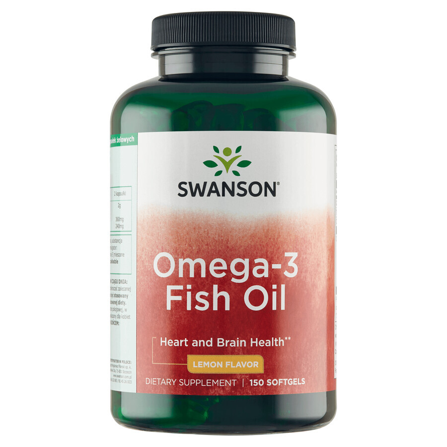 Swanson Omega-3 Fish Oil, goût citron, 150 capsules de gel