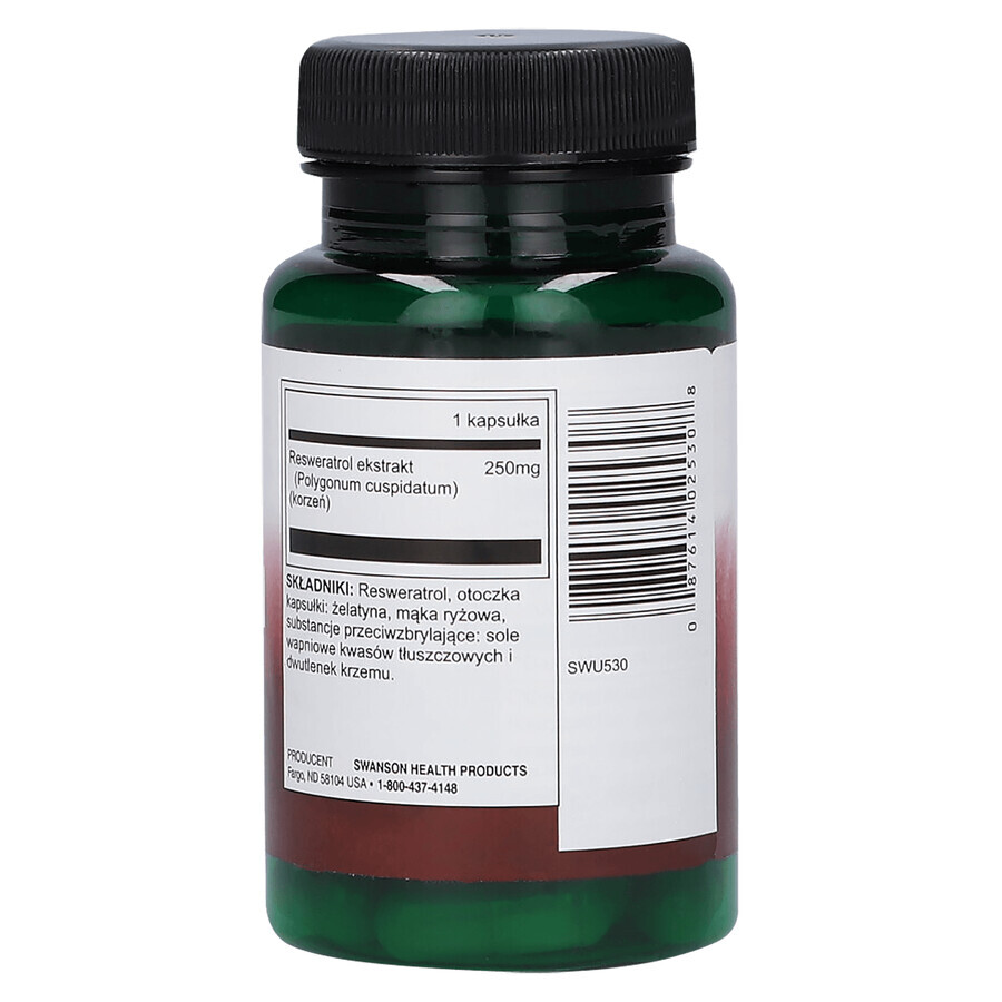 Swanson Resveratrol, resveratrol 250 mg, 30 cápsulas