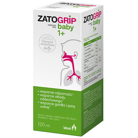 ZatoGrip Baby 1+, jarabe para niños, sabor frambuesa, 120 ml