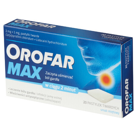 Orofar Max 2 mg + 1 mg, sabor menta, 20 pastillas duras