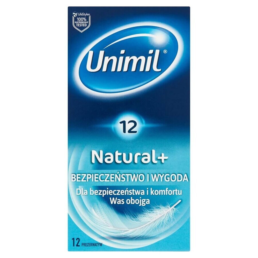 Unimil Natural+, preservativos clásicos, 12 unidades