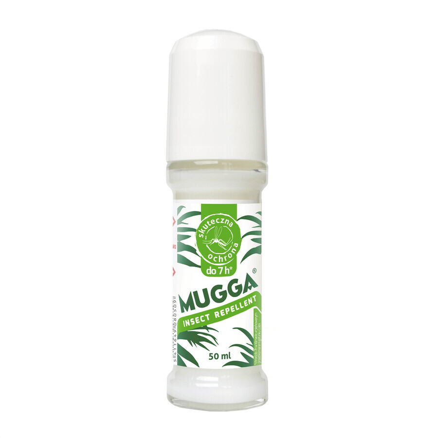 Mugga Repelente de Insectos, repelente de mosquitos y garrapatas, roll-on, DEET 20%, 50 ml