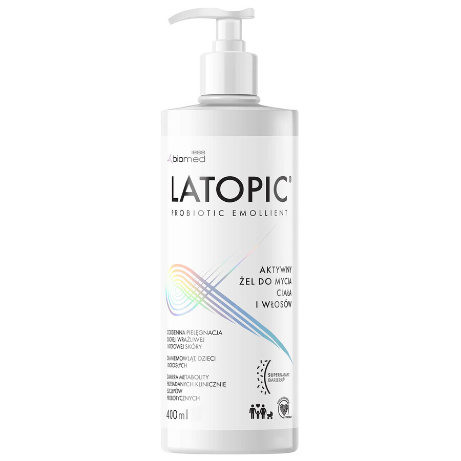 Latopic Probiotic Emollient, gel limpiador activo para cuerpo y cabello, a partir del día 1, 400 ml