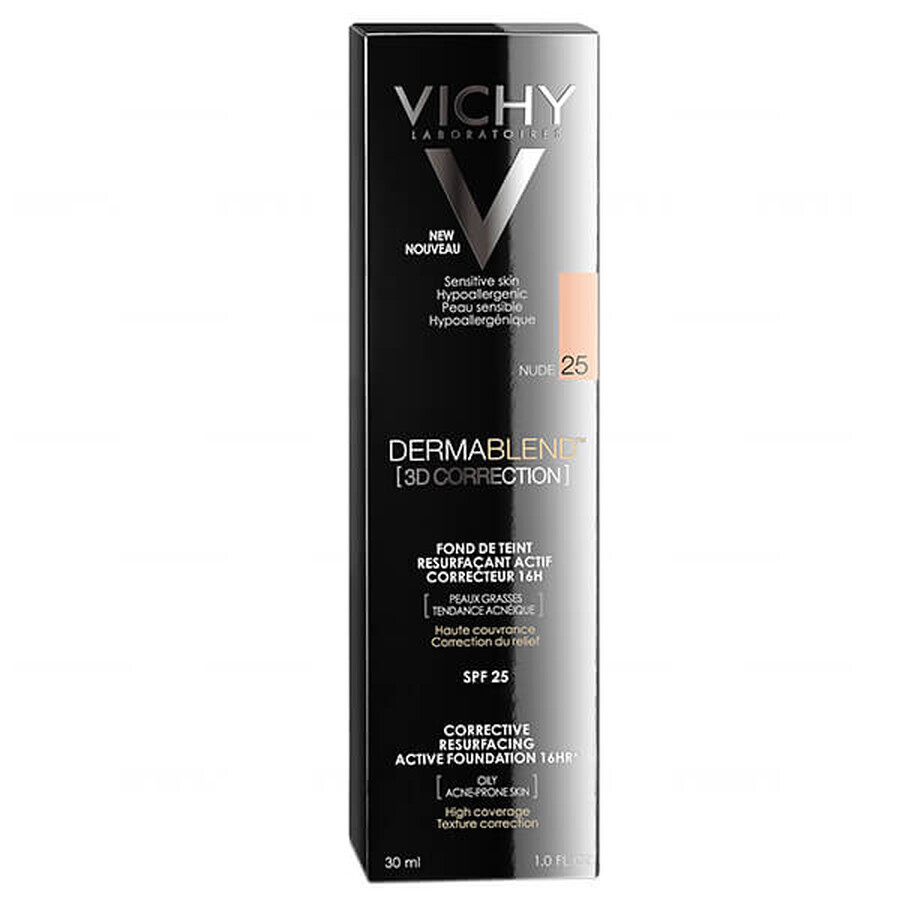 Vichy Dermablend Correction 3D, fond de ten pentru nivelarea suprafeței pielii, Nr. 25, Nude, 30 ml