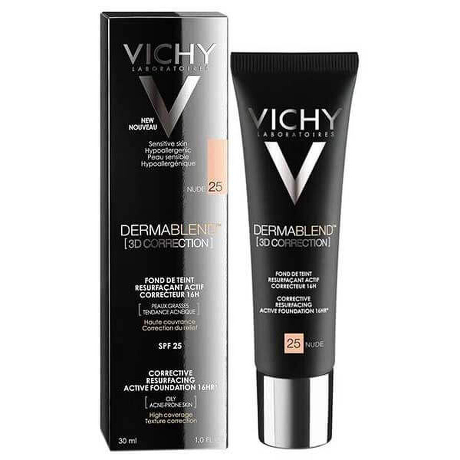 Vichy Dermablend Correction 3D, fond de ten pentru nivelarea suprafeței pielii, Nr. 25, Nude, 30 ml