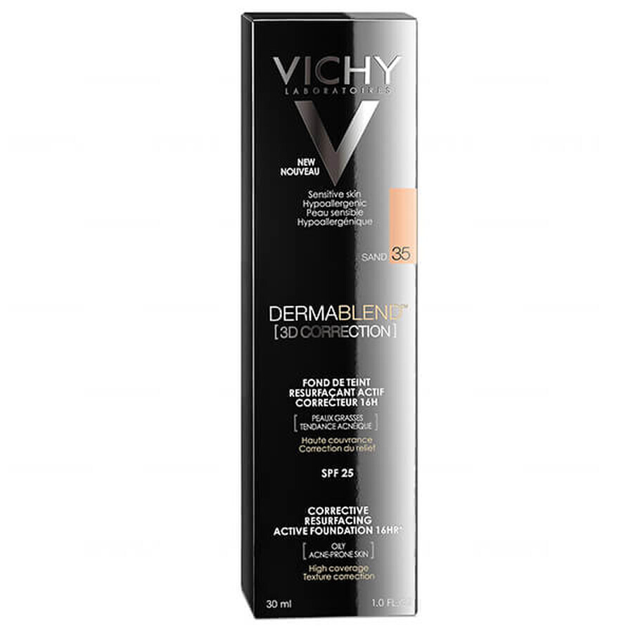 Vichy Dermablend Correcting 3D, fond de ten pentru nivelarea suprafeței pielii, nr. 35, Sand, 30 ml