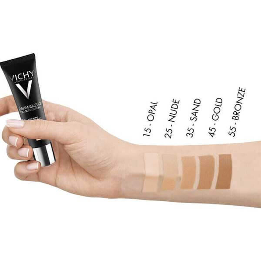 Vichy Dermablend Correcting 3D, fond de ten pentru nivelarea suprafeței pielii, nr. 35, Sand, 30 ml