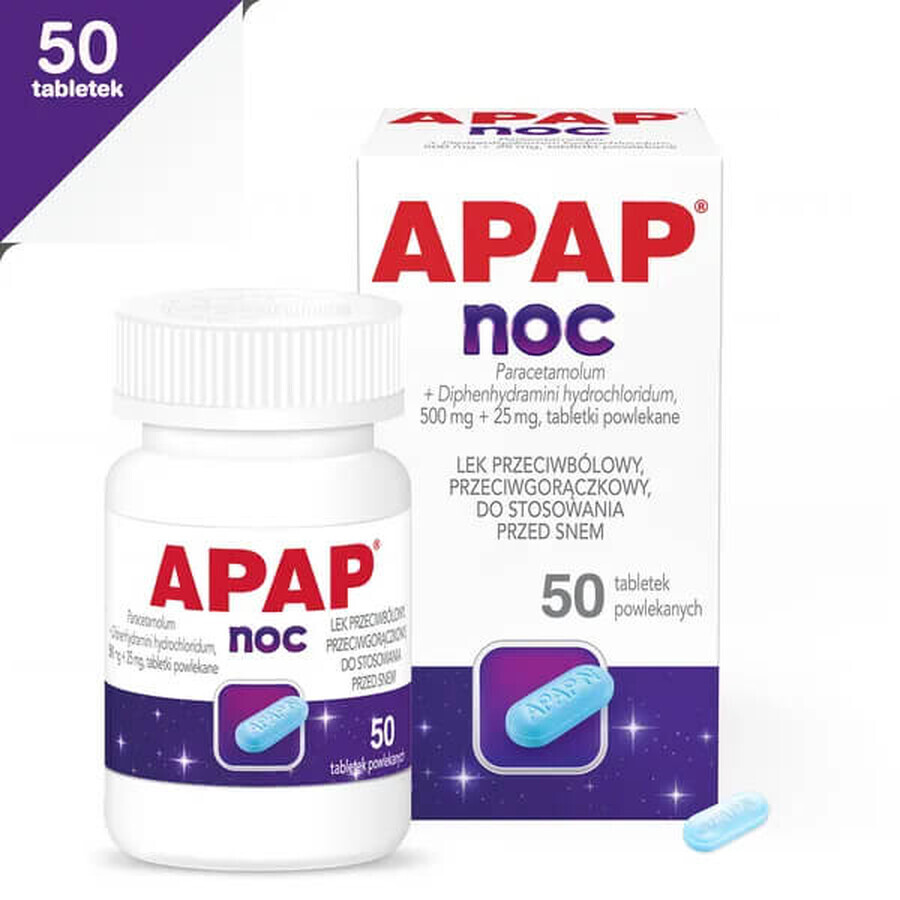 Apap Noc 500 mg + 25 mg, 50 comprimidos recubiertos con película