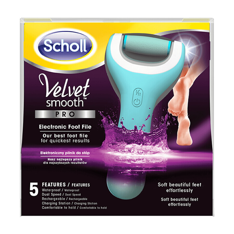 Scholl Velvet Smooth Pro, lime électronique pour les pieds avec chargeur de batterie, étanche, bleu, 1 pièce 