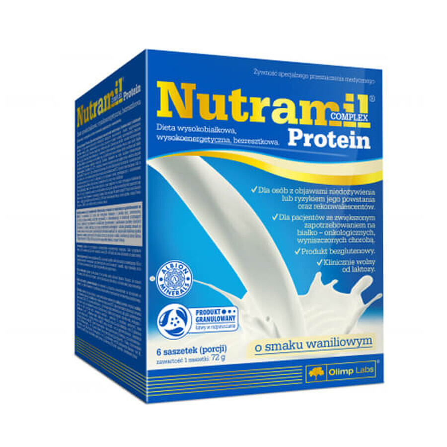 Olimp Nutramil Complex Protein, preparado nutricional, sabor vainilla, 72 gx 6 sobres