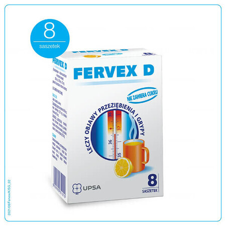 Fervex D 500 mg + 200 mg + 25 mg, granulado para solución oral, 8 sobres