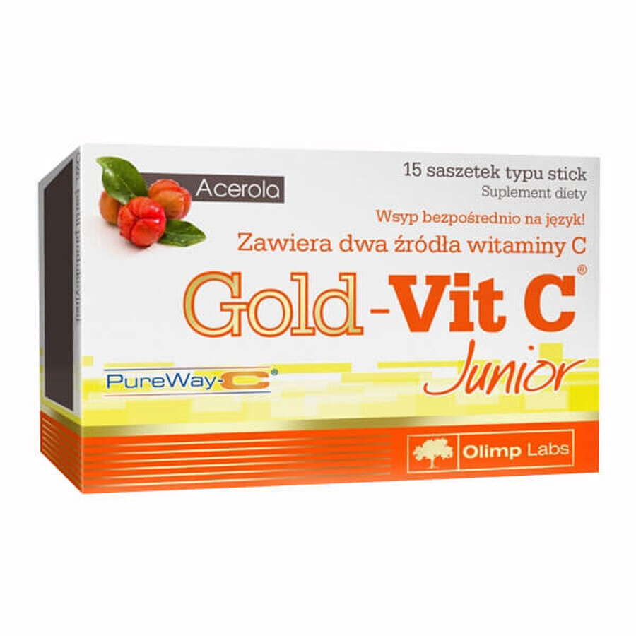 Olimp Gold-Vit C Junior, sabor frambuesa, 15 sobres