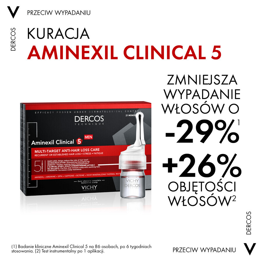 Vichy Dercos Aminexil Clinical 5, tratamiento anticaída para hombre, 6 ml x 21 ampollas