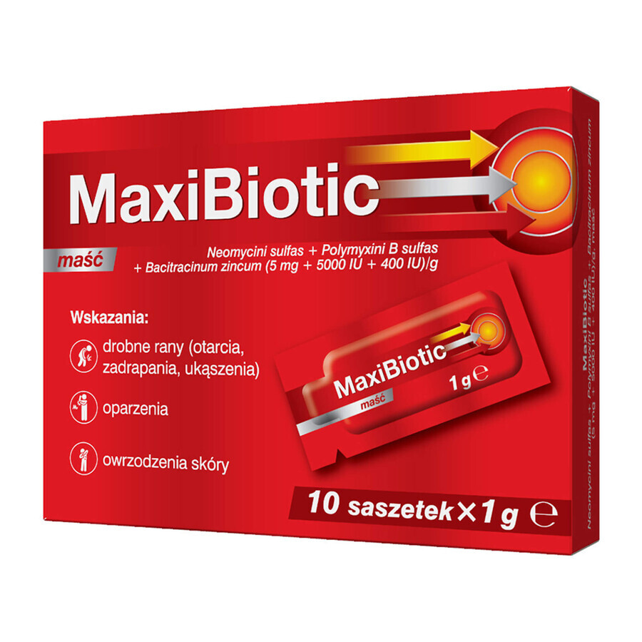 Maxibiotic (5 mg + 5000 UI + 400 UI)/g, pomada, 1 g x 10 sobres