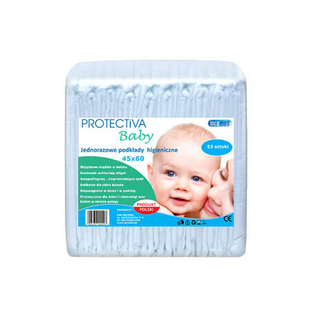 Protectiva Baby, toallas higiénicas, desechables, 45 cm x 60 cm, 53 piezas