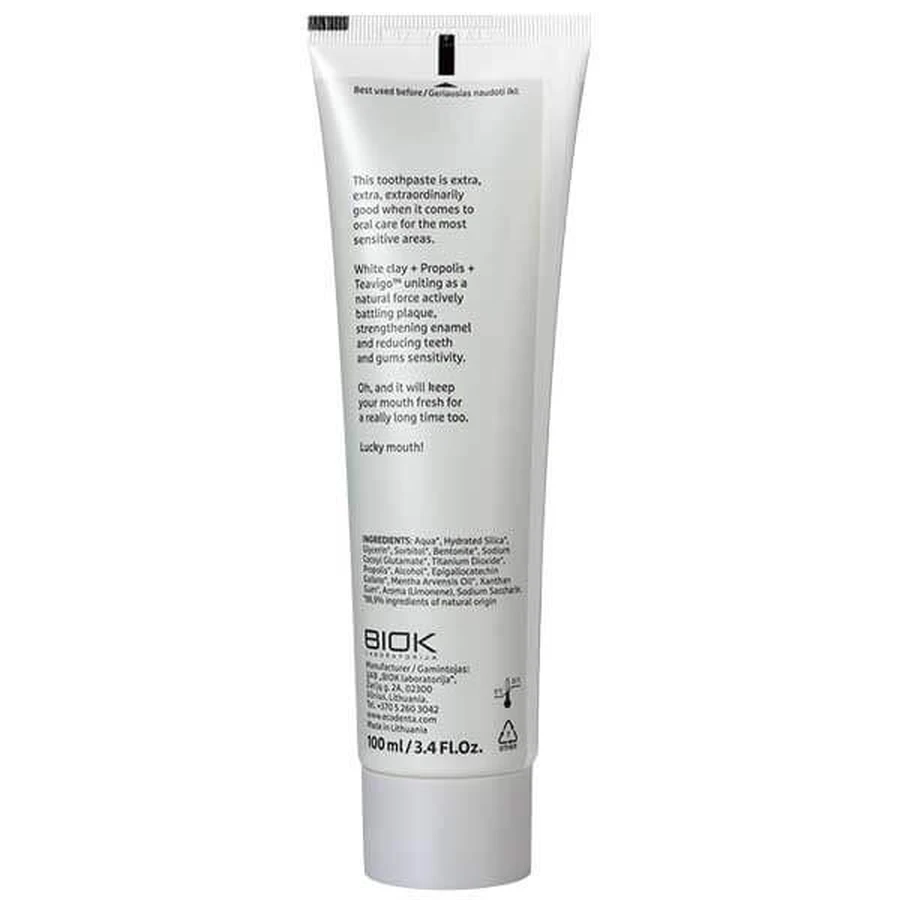 Ecodenta, pasta de dientes de triple acción, con arcilla blanca y propóleo, sin flúor, 100 ml