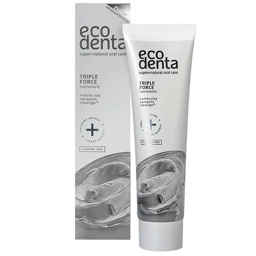 Ecodenta, pasta de dientes de triple acción, con arcilla blanca y propóleo, sin flúor, 100 ml