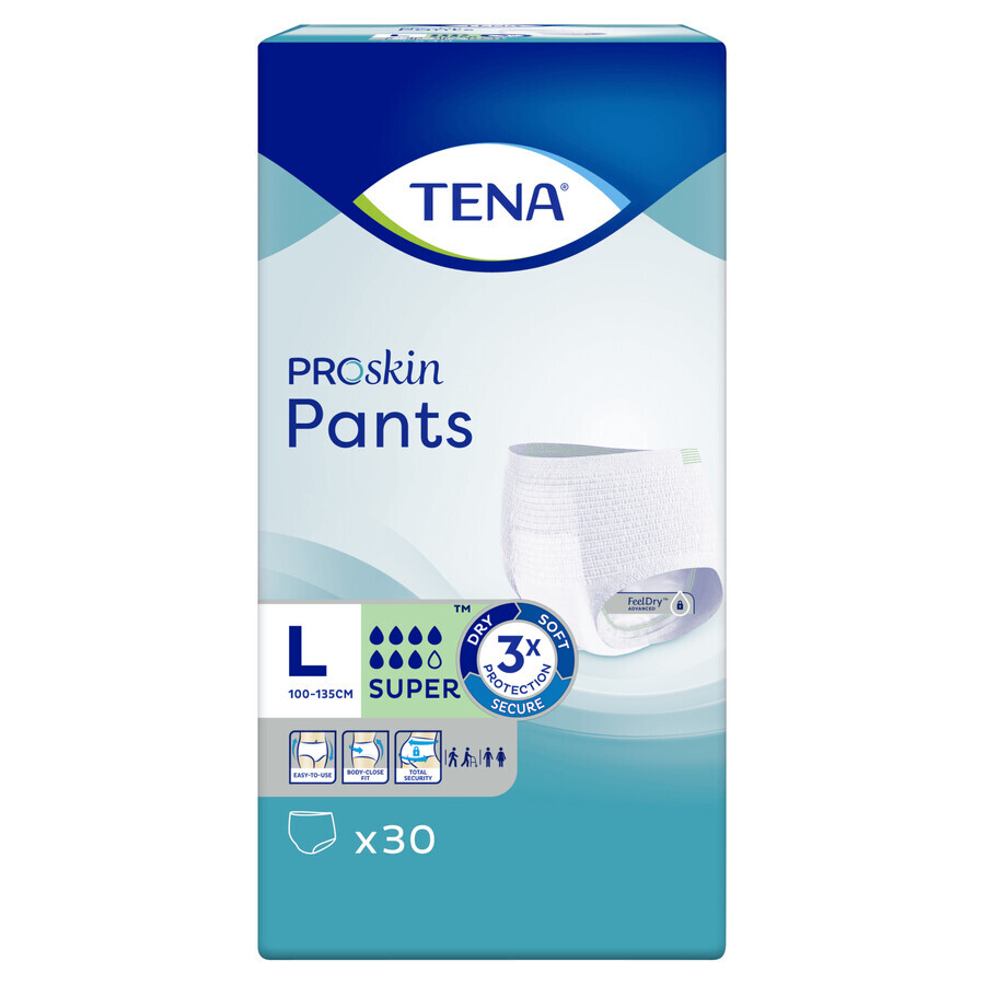 Tena Pants Proskin, braguitas absorbentes, talla L, 100-135 cm, Super, 30 piezas