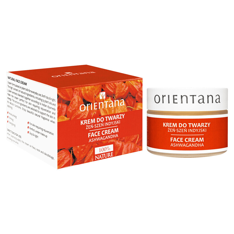 Orientana, crema facial de día y noche, ashwagandha y ginseng indio, 40 g