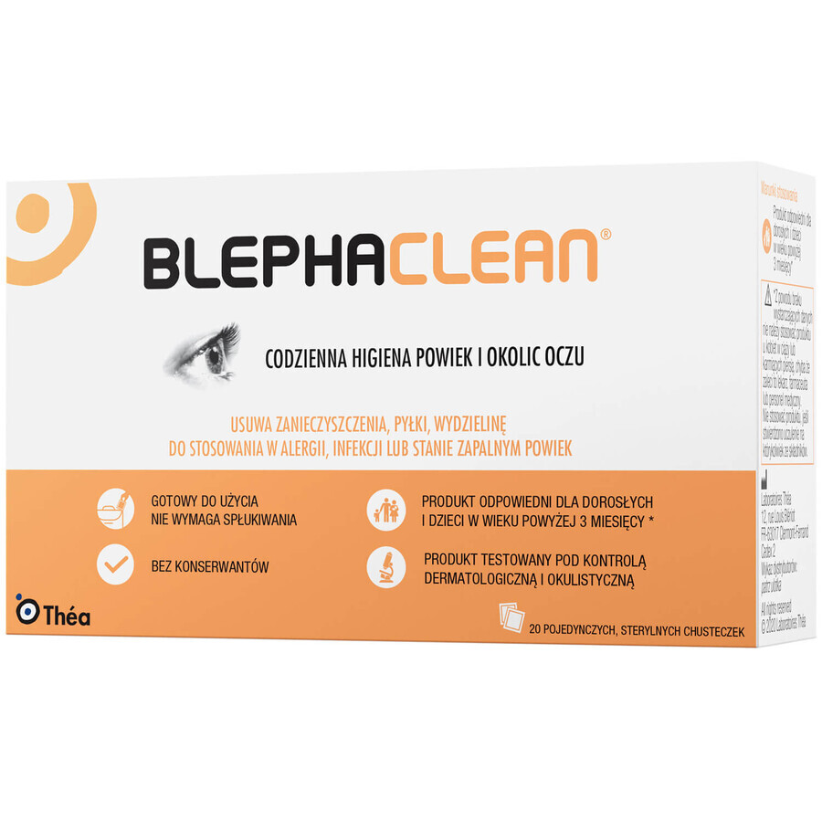 Blephaclean, toallitas estériles para la higiene diaria de los párpados, 20 uds.