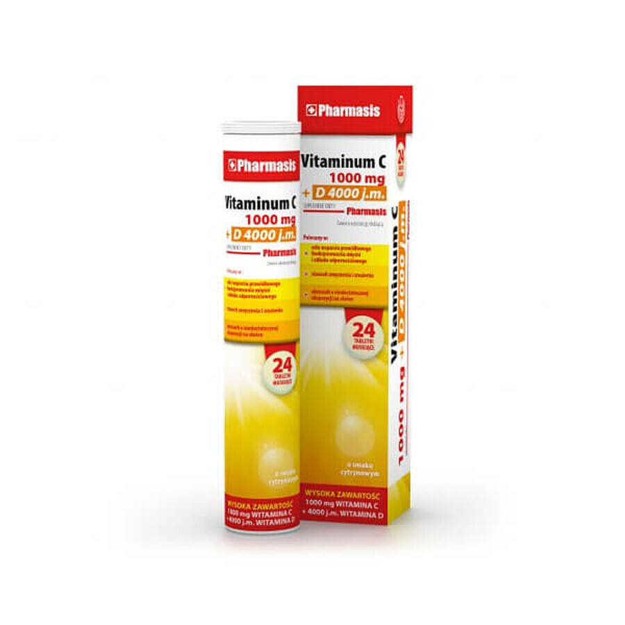 Pharmasis Vitaminum C 1000 mg + D 4000 UI, sabor limón, 24 comprimidos efervescentes