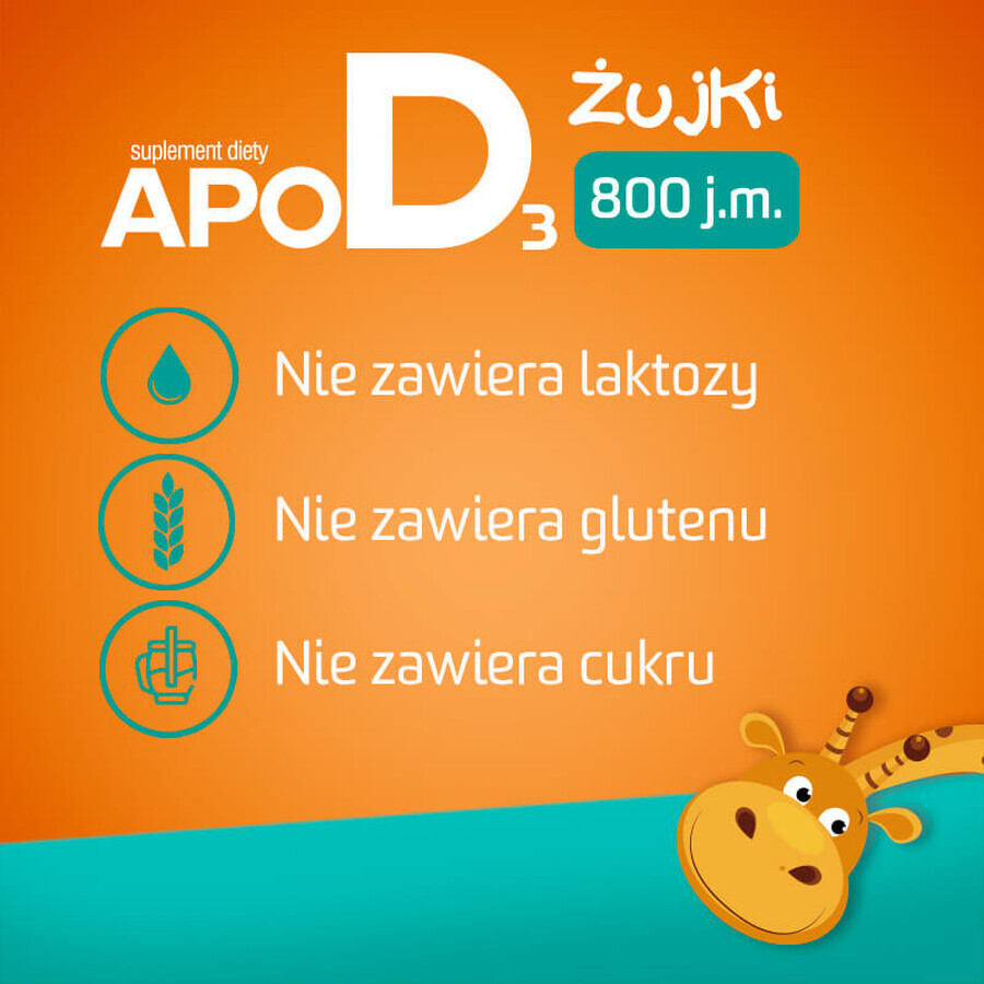 ApoD3 Żujki, vitamina D3 800 UI para niños mayores de 3 años, sabor a naranja, 30 cápsulas masticables blandas