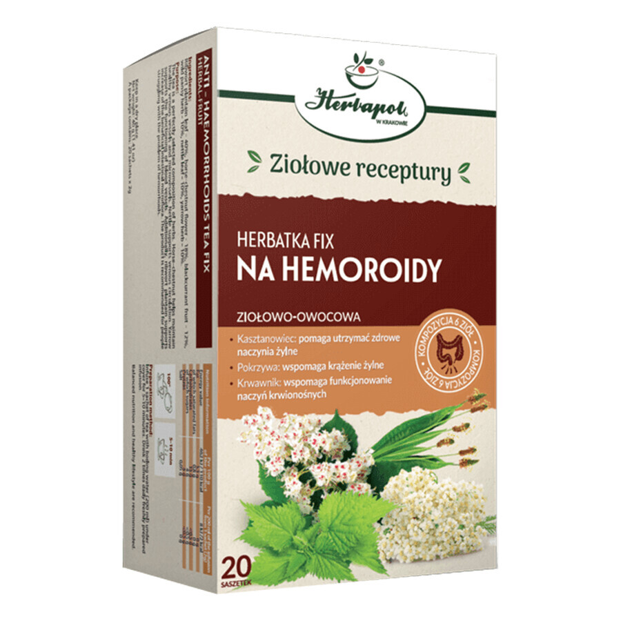 Herbapol Na Hemoroidy, kruiden-fruit fix thee, 2 g x 20 builtjes