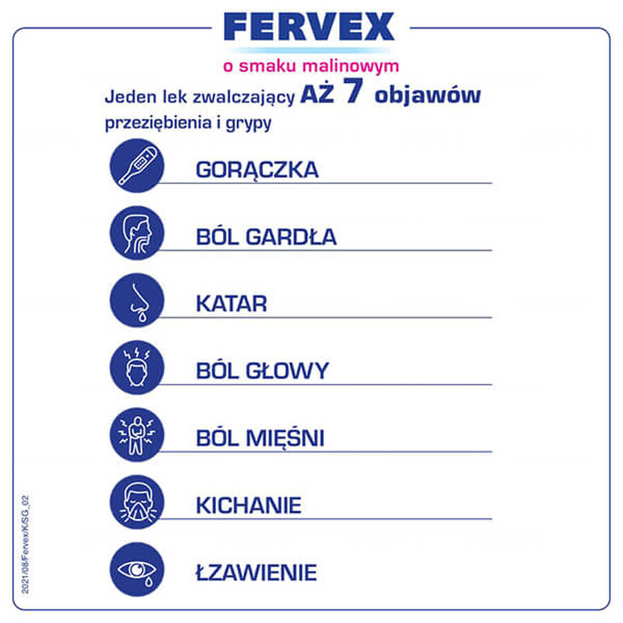 Fervex 500 mg + 200 mg + 25 mg, granulado para solución oral, sabor frambuesa, 12 sobres