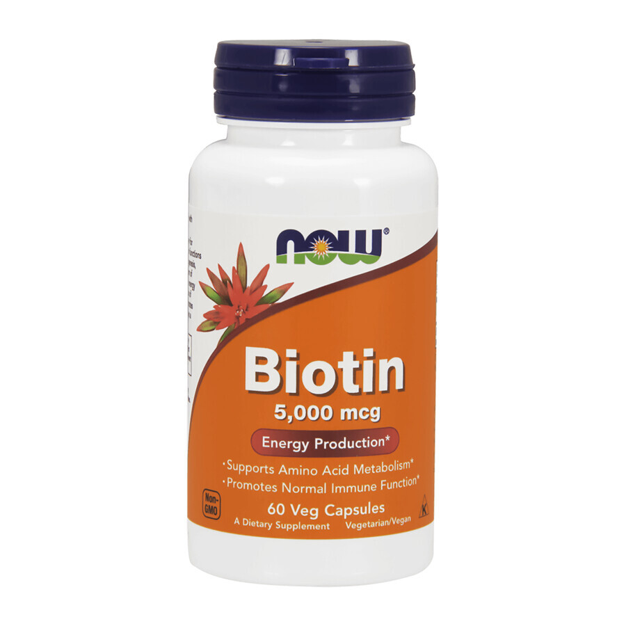 Now Foods Biotin, biotina 5000 µg, 60 cápsulas vegetales