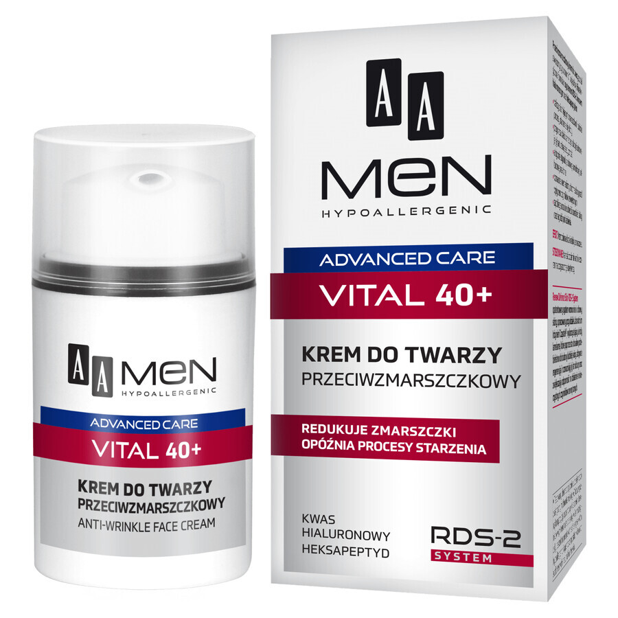 AA Men Advanced Care Vital 40+, crema facial antiarrugas, 50 ml