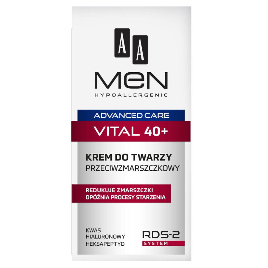 AA Men Advanced Care Vital 40+, crema facial antiarrugas, 50 ml