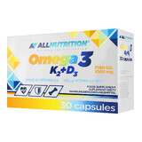 Allnutrition Omega 3 K2 + D3, aceite de pescado 1000 mg + vitamina K 100 µg + vitamina D 2000 UI, 30 cápsulas