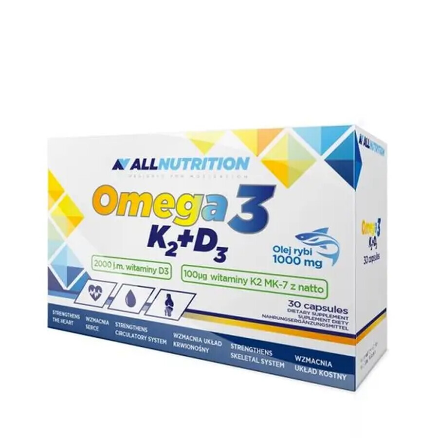 Allnutrition Omega 3 K2 + D3, fish oil 1000 mg + vitamin K 100 µg + vitamin D 2000 IU, 30 capsules