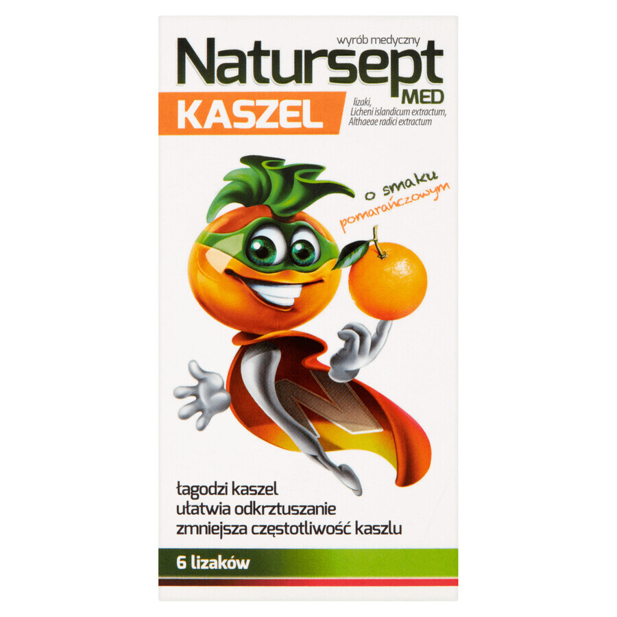 Natursept Med Cough, piruletas mayores de 3 años, sabor naranja, 6 piezas