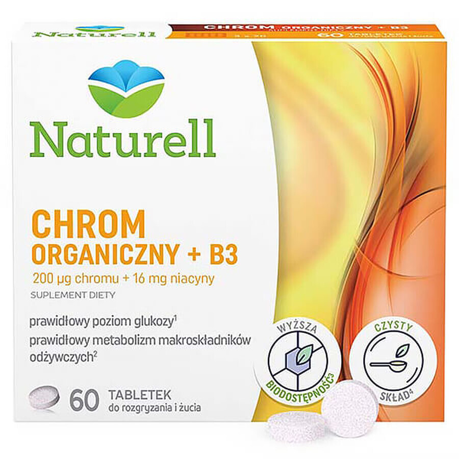 Naturell Organic Chromium + B3, 60 chewable tablets