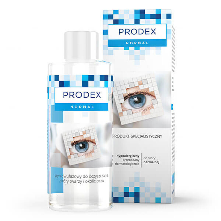 Prodex Normal, líquido bifásico para la limpieza del rostro y contorno de ojos, piel normal, 150 ml