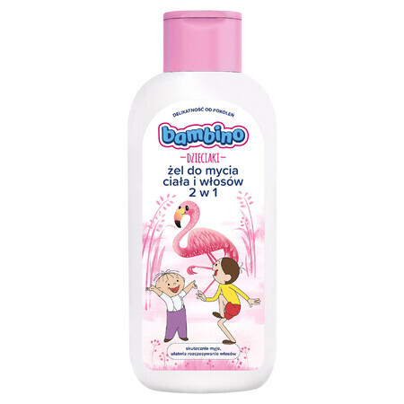 Bambino Kids, gel lavant 2-en-1 pour le corps et les cheveux, Bolek i Lolek i flamingo, dès 1 an, 400 ml