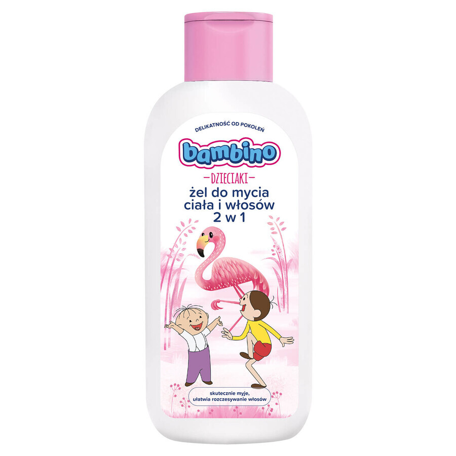 Bambino Kids, gel lavant 2-en-1 pour le corps et les cheveux, Bolek i Lolek i flamingo, dès 1 an, 400 ml