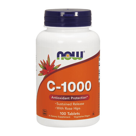 Now Foods C-1000, vitamina C + rosa mosqueta, 100 comprimidos