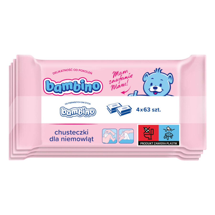 Bambino, lingettes humides pour bébés et enfants, 4 x 63 pièces