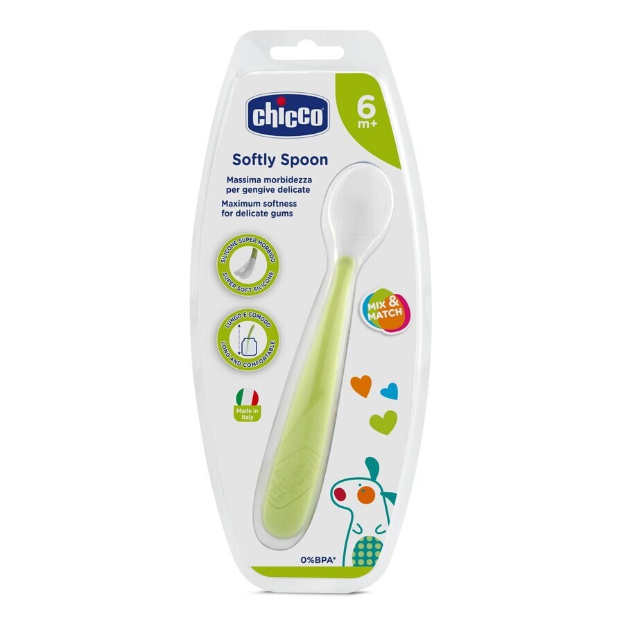 Chicco, cuchara blanda, silicona, verde, a partir de 6 meses, 1 unidad