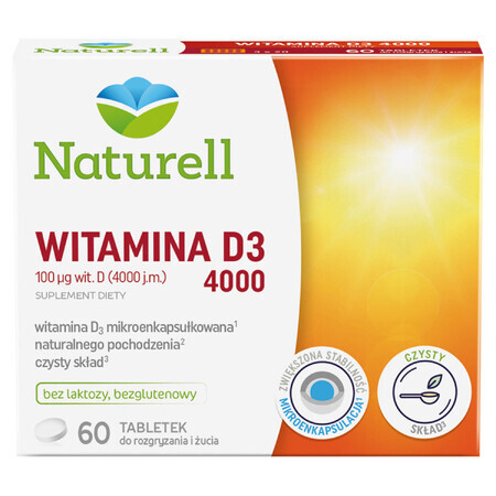 Naturell Vitamina D3 4000, 60 comprimidos masticables