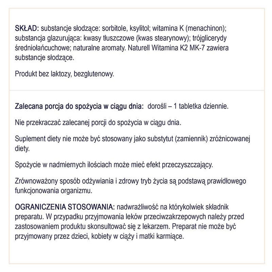 Naturell Vitamina K2 MK-7, vitamina K 75 µg, 60 comprimate masticabile